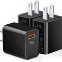 3 Pack Type C Charger, Dual Port USB C Wall Plug 20W PD & QC3.0 USB A Fast Charging Block for Samsung Galaxy S24 S23/S3+/S23 Ultra/S22/S22+/S22 FE/Note 20 Ultra/10, iPhone 16/17 Brick Box(Black)