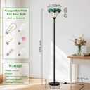 Stained Glass Floor Lamp with Tree Leaf Pattern, Vintage Style Torchiere Floor Lamp, Tall Corner Pole Lamp with Foot Switch, Antique Decorative Standing Reading Light for Living Room Bedroom(E26 Base)