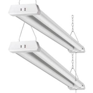 4FT Linkable LED Shop Light for Garages, 42W 4800LM 5000K Daylight Led Shop Lights, Ceiling Light with Pull Chain (ON/Off), Linear Worklight Fixture with Plug, 2 Pack