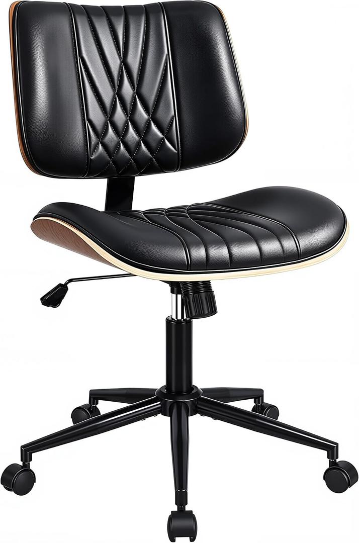 VECELO Armless Office, Computer, Desk Chair with Wheels, Wood Grain, Black
