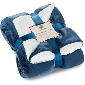 Genteele Sherpa Throw Blanket Super Soft Reversible Ultra Luxurious Plush Blanket, 60 x 70 inches, Navy/White