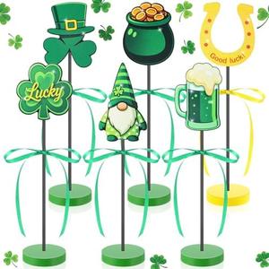 Leinuosen 6 Pcs St. Patrick's Day Table Decorations Wooden Signs Irish-Themed Lucky Green Shamrocks Table Centerpieces with Ribbon St. Patrick's Tiered Tray Decor for Home Party Decor
