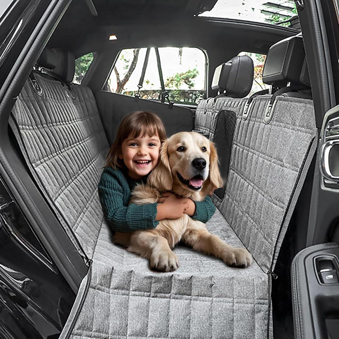 Dog Car Seat Cover for Back Seat, Dog-Friendly CarSeat Protector with Mesh Window, DogTravel Accessories with Non-Slip Backing, Backseat Pet Cover Dog Hammock for Cars, Trucks, SUVs, Gray