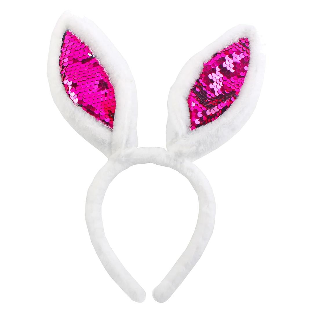 Bunny Ears Headbands - Plush Rabbit Headband for Women, Kids, and Adults Party Supplies (Rose)