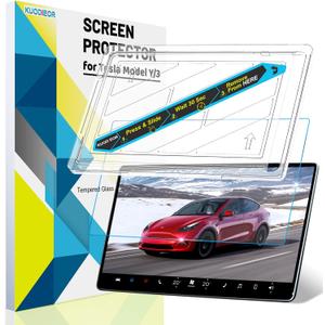 Tesla Model Y/3 Screen Protector Accessories Premium 9H Tempered Glass Screen Protector with Mounting Frame Kit for Model 3(2023-2017) /Model Y(2024-2020)