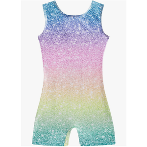 Funnycokid Girls Gymnastics Leotards with Shorts Sparkle Dance Unitards Mermaid Active Biketards 2-10 Years, 150