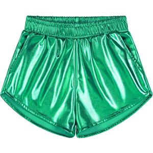 BOOPH Girls Metallic Shorts Sparkle Dance Outfits Shiny Hot Pants Athletic Shorts for Girls Green 8-9 Years (Green)