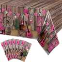 Tiamon 6 Pieces Western Party Tablecloth Cowgirl Table Cover Pink Western Cowgirl Plastic Tablecloth Disposable Wild West Table Cover for Baby Shower Birthday Party Supplies, 54 X108 Inch
