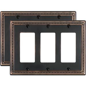 2-Pack Triple Decorator Outlet Cover Plate, Aged Bronze Pearls Decorative Switch Plates and Outlet Covers, Metal Wall Plates for Electrical Outlets, Receptacle, GFCI Outlet, Dimmer Switch