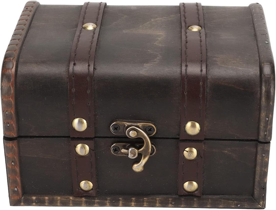 Small Treasure Chest,Vintage Wooden Box,Wooden Jewelry Box,with Mini Metal Lock for Storing Jewelry Treasure Pearl,16 x 12 x 9.5cm