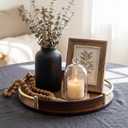 11.6 Inch Serving Tray with Handles Decorative Bamboo Tray Round Jewelry Trinket Trays for Kitchen Multipurpose Kitchen Organizing Home Decor (Brown)