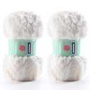 2 Skeins Soft Chunky Fluffy Fuzzy Faux Fur Yarn for Crocheting - Eyelash Furry Yarn for Knitting Blankets, Scarves and Sweaters, 3.5 Oz/ 75 Yards Per Roll (Milk White)