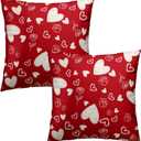 Valentines Pillow Cover - Red Hearts Throw Pillow Covers 18x18 Set of 2 Rose Flower Decorative Pillowcases for Couch Sofa Bedroom