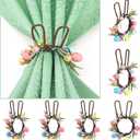 WILLBOND 6 Set Easter Napkin Rings Bunny Wreath Napkin Rings with Handmade Wicker Bunny Ear Easter Eggs Flowers and Leaves Festive Table Decorations for Spring Dinner Parties