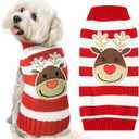 Dog Christmas Sweater Cute Striped Reindeer Xmas Pet Clothes Holiday Puppy Cat Costume New Year Gifts for Small Medium Large Dogs Jumpers (L, Red White Stripe Reindeer)