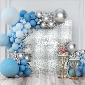 Shimmer Wall Backdrop Silver Square Sequin Wall Panel Backdrop Decor for Wedding, Anniversary, Birthday, Party, 24 Panels
