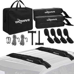 WOOWAVE Folding Kayak Soft Roof Rack Pads Universal Kayak Carrier Car Rack with 4 Tie Down Straps, 2 Tie Down Rope, 4 Carabiner, 2 Quick Loop Strap and Storage Bag for Canoe/Surfboard/Paddleboard/SUP