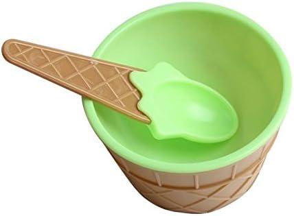 BCDlily Ice Cream Bowls Dessert Bowl and Spoon Set, Plastic Dessert Cups Creme Brulee Dishes for Ice Cream, Snack, Souffle,Sundae Frozen Yogurt (17 Pieces, Green)