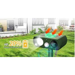 Upgraded Solar Ultrasonic Animal Repellent Outdoor, Deer Repellent Devices Squirrel Cat Raccoon Rabbit Dog Deterrent, Keep Skunk Away Motion Detection with Flash Light for Yard Garden Lawn 1PACK, Green