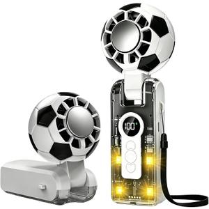 2026 World Cup Handheld Fan-Portable Handheld Turbo Fan with Ice Cooling | 5 Speeds,180° Adjustable, 4-Mode LED Lights,Rechargeable Mini Fan,for stadiums, events, and football fan matches(White), Compact