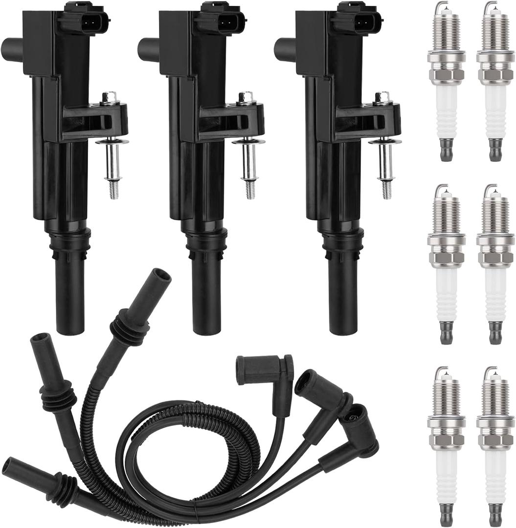 UF640 3PCS Ignition Coils & 6PCS Iridium Spark Plugs & 3PCS Spark Plug Wires Set Compatible with Dodge Ram 1500 Dakota Durango Nitro, Jeep Commander Grand Cherokee Liberty 3.7L, Replaces # 5149199AA