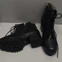 Soda Single Lug Sole Chunky Heel Combat Ankle Boot Lace up w/Side Zipper (Black Pu, 9)