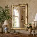 Vintage European Gold Wall Mirror, Ornate Carved Frame Decorative Mirror, Distressed Antique Gold Finish for Living Room, Bedroom, Entryway, Hallway, Bathroom, Vanity