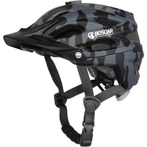 Mountain Bike Helmet, Adult Cycling Helmet with Camera Mount and Detachable Visor for Men Women, Youth, Suggested Fit 55-61 Cm (Camouflage Black)