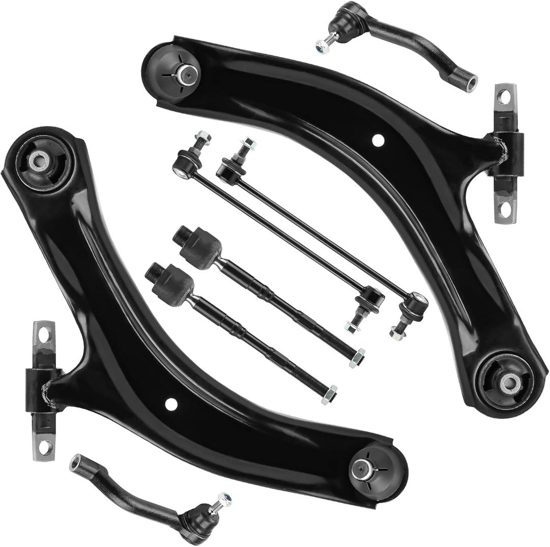 Front Lower Control Arm + End Link for Nissan Rogue 2008-2013 & Select 2014-2015, Sway Bar + Tie Rod, Driver & Passenger, Outer & Inner, 8Pcs Suspension Kit MS30194 MS30195 K750095 K750094