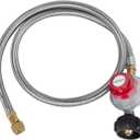 GasSaf 5 Feet Stainless Steel Braided 20 PSI Adjustable Propane Regulator Hose with QCC-1/Type,Gas Grill LP Regulator for Burner, Turkey Fryer, Forge, Smoker and More