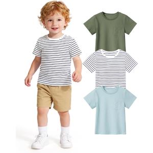 3 Pack Toddler Boys Short Sleeve T-Shirts Basic Cotton Tee Tops Toddler Boy Clothes Size 2T
