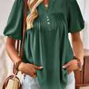 Womens Summer Tops Lantern Short Sleeve V Neck Blouses Dressy Casual Loose Fit Button Down Shirt for Women (Green, XL)