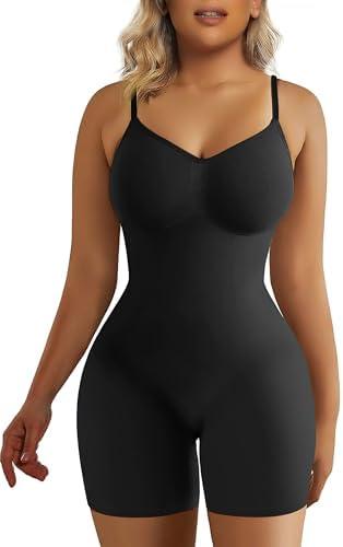 SHAPERX Women's Shapewear Bodysuit Tummy Control Body Shaper Seamless Sculpting Snatched Waist Body Suit S/M Black