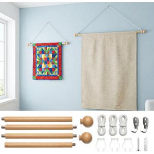 Ajerg 2 Pack Adjustable Wooden Tapestry Hangers, 16-32 Inch Tapestry Hanging Rod Set with Cord, Wall Hanging Display Kit for Tapestries, Banners & Woven Textile Decor