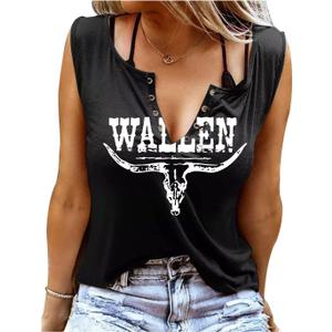 Country Concert Outfits for Women Graphic Tees V Neck Tank Tops for Women Band Tees Western Tops for Women Cowgirl Shirt (Black, L)