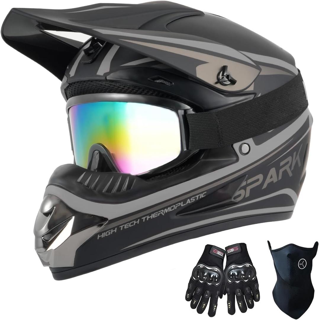 Youth Kids Dirt Bike Helmet Motocross ATV Dirtbike BMX MX Go-Kart 4-Wheeler Quad Offroad Motorcycle Helmet Goggles Gloves Mask DOT Certified, M