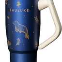 DriftFlow 40 oz Tumbler  180 Rotating Handle & Rotating Straw Lid, Double-Wall 18/8 Stainless Steel, Leak-Proof, Keeps Drinks Hot 13h/Cold 25h  Midnight Blue with 3D Gold Embossing