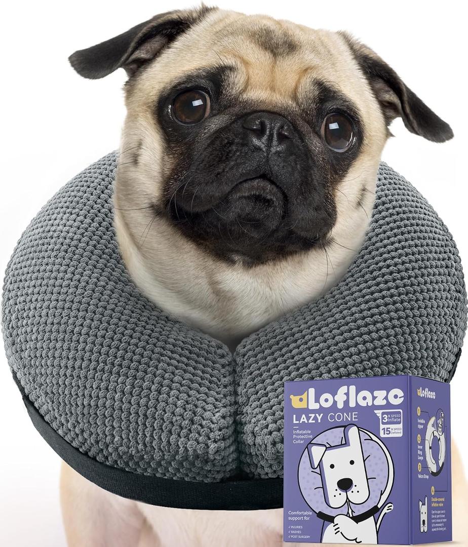 Loflaze Soft Inflatable Dog Cone Collar Alternative After Surgery - Dog Neck Donut E Collar for Large Medium Small Dogs Cats Post Surgery - Recovery Collar to Stop Licking - Grey, L