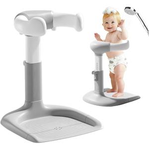 Baby Shower Stand - Adjustable Height Baby Shower Standing Support | Baby Bath Stand Soporte para Baera de Beb | Toddler Shower Stand Assist Holder for 8-36 Months Toddler Baby Standing Bath (Grey White(without seat))