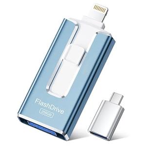 MFi Certified Flash Drive for iPhone iPad 256GB, Photo Stick for External Memory Storage, Easily Back Up and Save Photos Videos, USB Memory Stick Thumb Drive for iPhone/iPad/Android/PC (Sky Blue)
