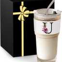 Monogram Glass Cup with Lid Straw Ribbed Ice Tea Coffee Matcha Women Lady National Latte Tumbler Boss Day Gifts Birthday Farewell Leaving Retirement Holiday Appreciation Funny Personalized Present U