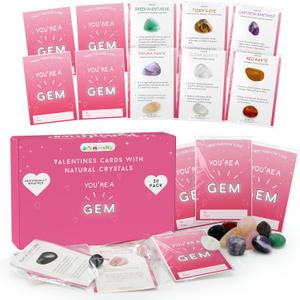 You're a Gem Cards with Natural Gems - 30 Pack Individually Wrapped Gemstone Valentines Cards with Crystals ,Valentine Classroom Gifts for Boys Girls Valentines Gifts for Kids Party Favors