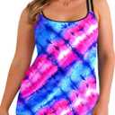 leHaloumoning Plus Size Swimsuit for Women with Swim Shorts Two Piece Bathing Suits Tankini Tie Dye Print Tank Tops Swimwear Dark Purple, M