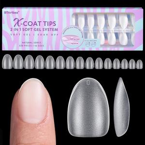 Extra Short Almond Nail Tips - BTArtbox XCOATTIPS Gel Nail Tips Natural with Tip Primer Cover, Pre-shaped Full Matte Oval Gel Press On Nails Clear Soft Fake Nails for Daily Nail Art