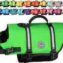 VIVAGLORY Dog Life Vest Rip Stop Dog Swim Vest, XL, Bright Green | High Visibility Ripstop for Puppy Cat Doggy, Life Jacket with Handle & Leash Ring for Boating & Swimming
