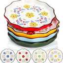 4 Pack Ceramic Dessert Plates, 7.5 Inch Small Floral Dinner Appetizer Plate, Lunch Salad Serving Dishes, Vintage Flat Pasta Bowl for Steak Fruit Pizza, Dishwasher & Microwave Safe