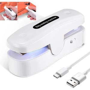 2 x 2 In 1 Mini Bag Sealer with Cutter, Rechargeable Heat Sealer, Portable Snack Bag Sealer for Plastic Bag Food Storage (Pure White)