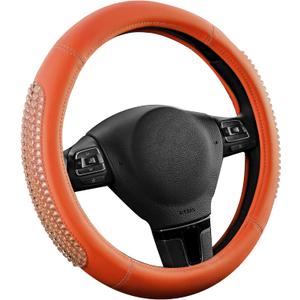 PIC AUTO Steering Wheel Cover, Glitter Gel Particles & Orange Luxury Leather Car Steering Cover, Universal Fit 14.5"-15.5" Anti-Slip Car Wheels Cover for Girls & Women