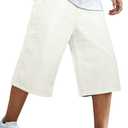 GINGTTO Mens Baggy Jean Shorts Loose Fit Long Denim Shorts Below Knee 15 Inch Inseam (44, White)