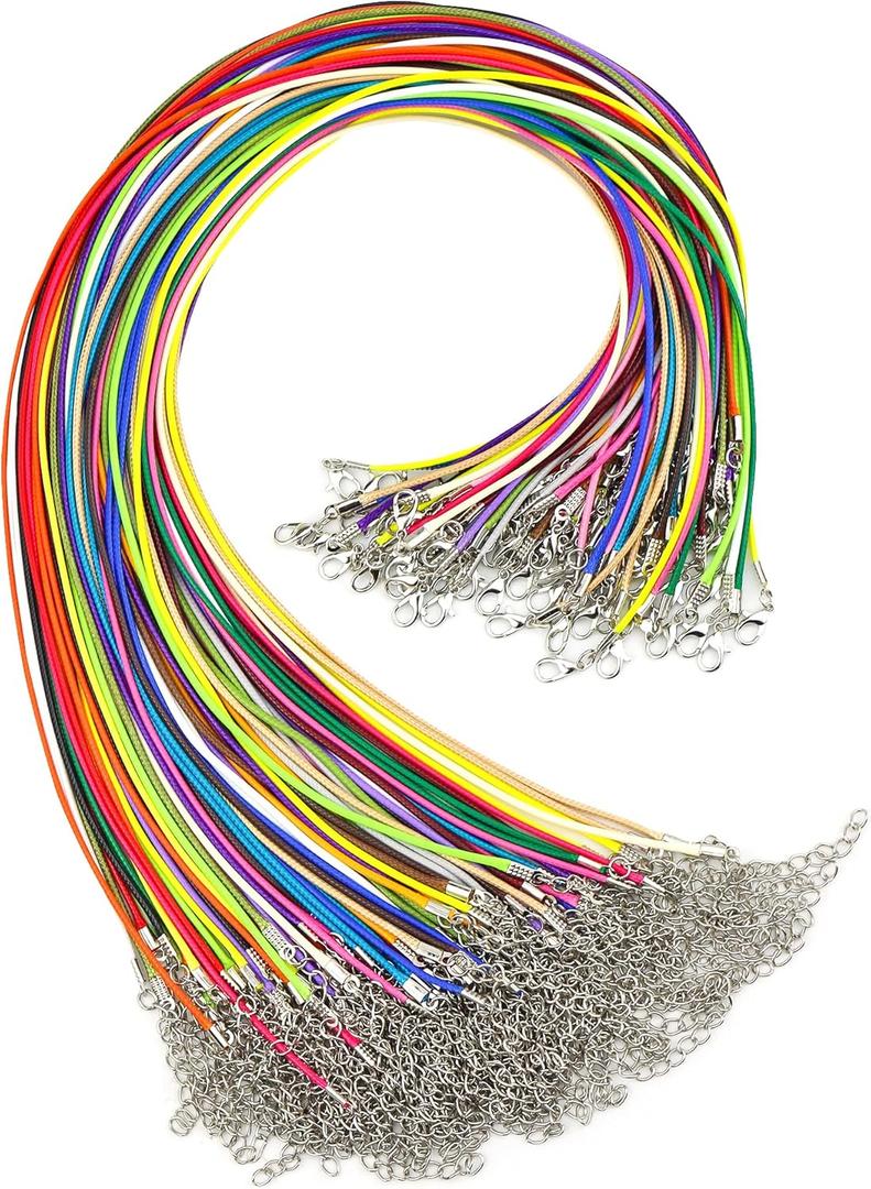 100 Pcs Waxed Necklace Cord, 18 Inch Rope Necklace String with Clasp for Necklace Bracelet Jewelry Making Accessories (Thickness 1.5mm, Multicolor)